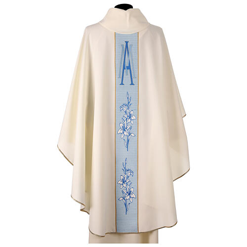 Ivory-coloured chasuble with Marian embroidery on the central band, 100% polyester 5