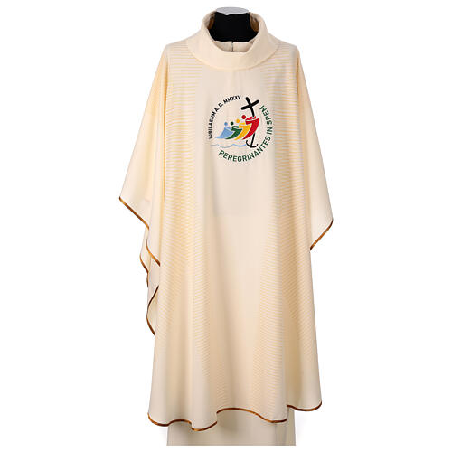 Chasuble Jubilé 2025 brodée écru décoration géométrique 1