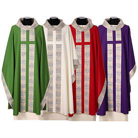 Chasuble with multicoloured band and collar, cotton and viscosa blend