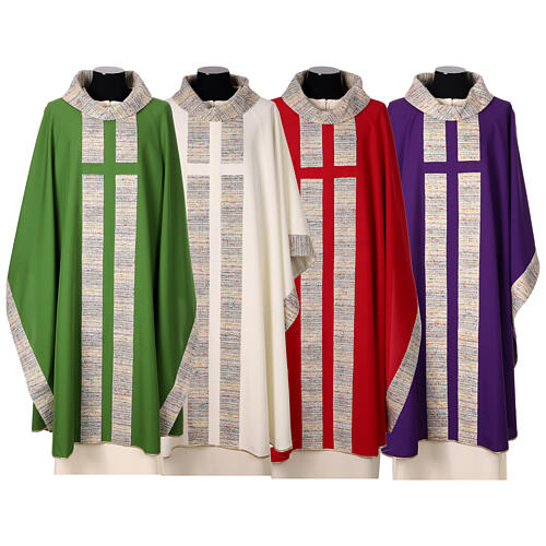 Chasuble with multicoloured band and collar, cotton and viscosa blend 1