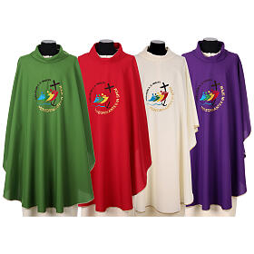 Casulla Jubileo 2025 logotipo bordado latín tejido Vatican 4 colores