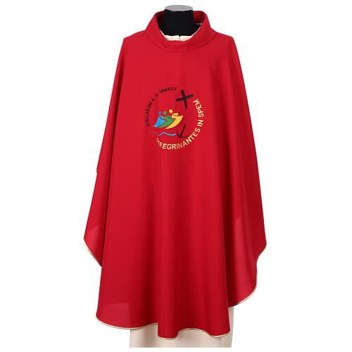 Chasuble Jubilee 2025 Latin embroidered logo Vatican fabric 4 colors 5