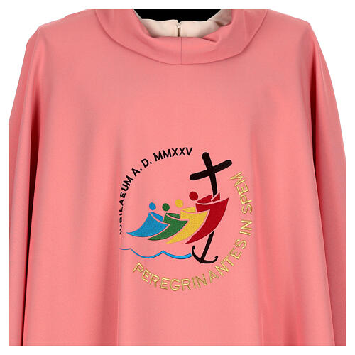 Casula cor-de-rosa Jubileu 2025 tecido Vatican bordado 4