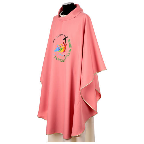 Chasuble rose logo Jubilé 2025 imprimé tissu Vatican 3