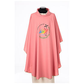 Pink chasuble with Jubilee 2025 logo printed in Vatican fabric