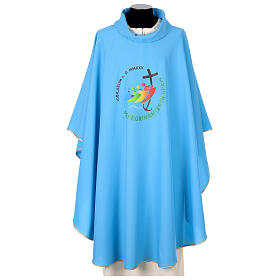 Chasuble Jubilé 2025 logo imprimé tissu Vatican bleu ciel