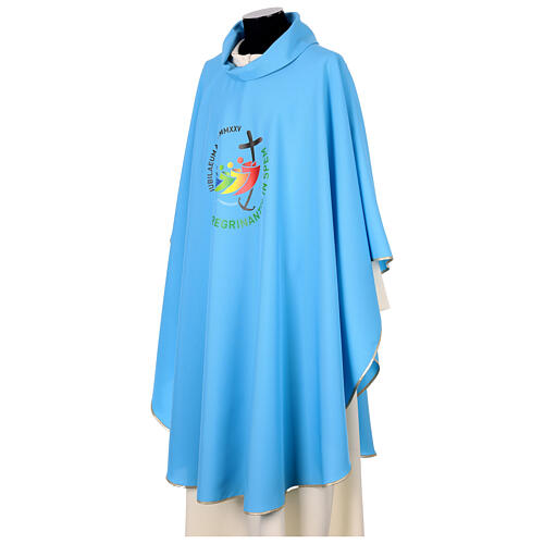 Chasuble Jubilé 2025 logo imprimé tissu Vatican bleu ciel 3