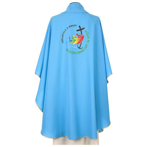 Chasuble Jubilé 2025 logo imprimé tissu Vatican bleu ciel 4