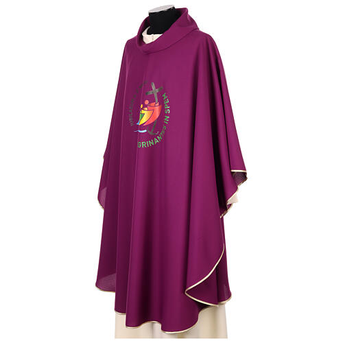 Printed Tyrian purple chasuble with Jubilee 2025 logo, Vatican fabric 3