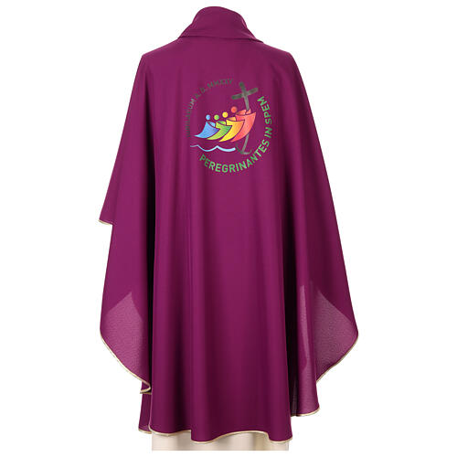 Printed Tyrian purple chasuble with Jubilee 2025 logo, Vatican fabric 4