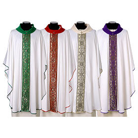 Silk-blend chasuble with front and back band and stones