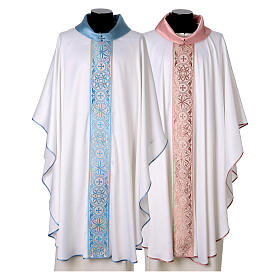 Silk-blend chasuble with front and back band and stones