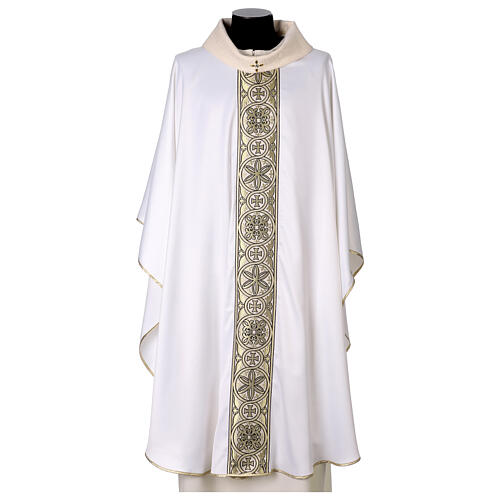 Silk-blend chasuble with front and back band and stones 7