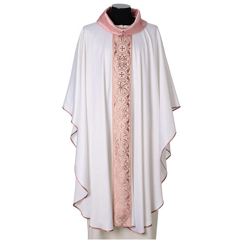 Silk-blend chasuble with front and back band and stones 13