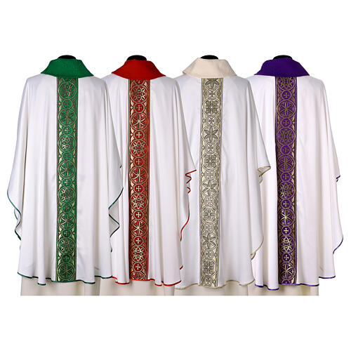Silk-blend chasuble with front and back band and stones 15