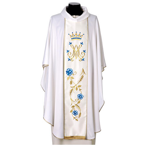 Chasuble mariale en soie avec bande centrale brodée 1