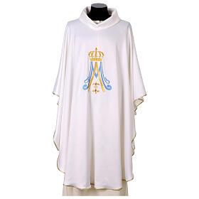 Casula mariana misto cotone ricamo oro azzurro con pietre