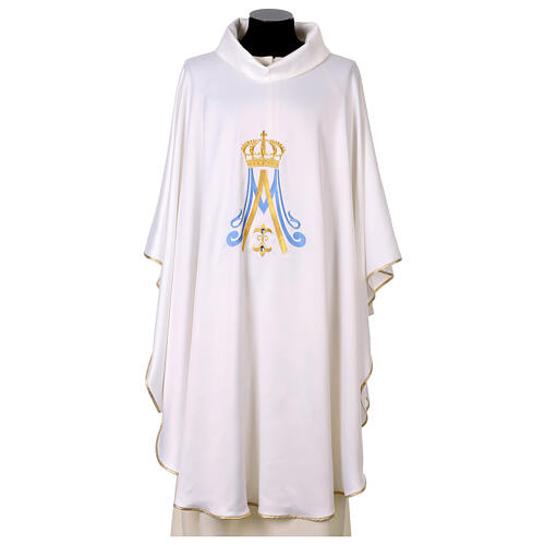Casula mariana misto cotone ricamo oro azzurro con pietre 1