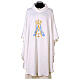 Casula mariana misto cotone ricamo oro azzurro con pietre s1