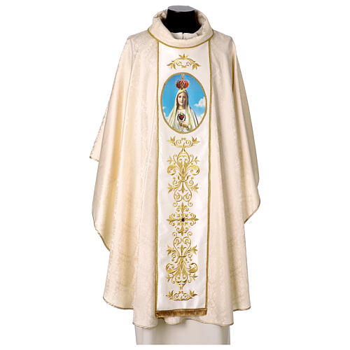 Chasuble couleur ivoire damassée galon Sacré-Cœur de Marie 1