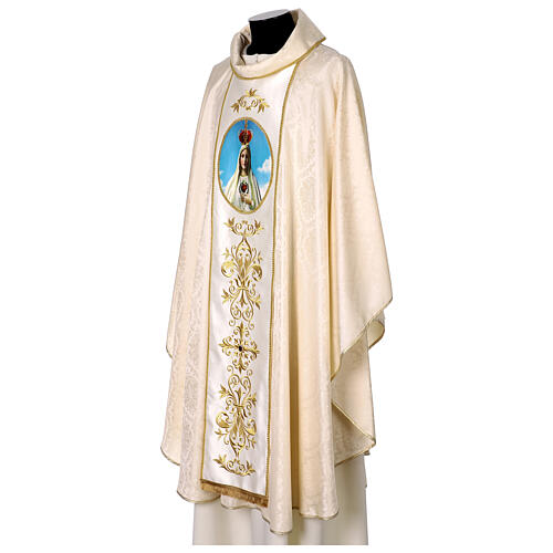 Chasuble couleur ivoire damassée galon Sacré-Cœur de Marie 3