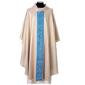 Chasuble dorée galon bleu ciel 100% lin