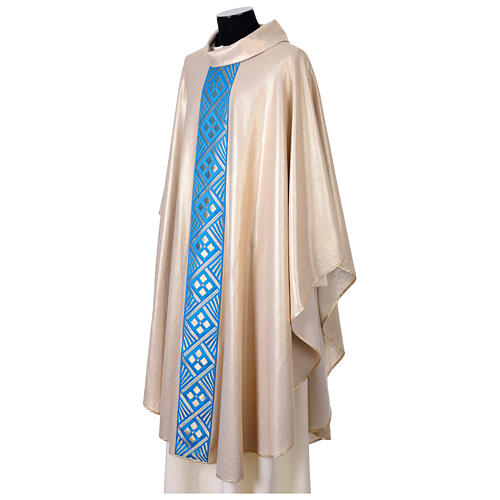 Chasuble dorée galon bleu ciel 100% lin 3