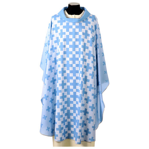 Casula celeste stampa con croci blu Vebi Confezioni 1