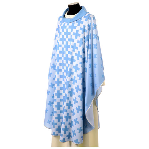 Light blue chasuble printed with blue crosses Vebi Confezioni 4