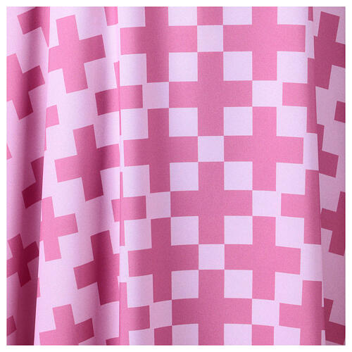 Pink chasuble with dark pink cross print by Vebi Confezioni 2