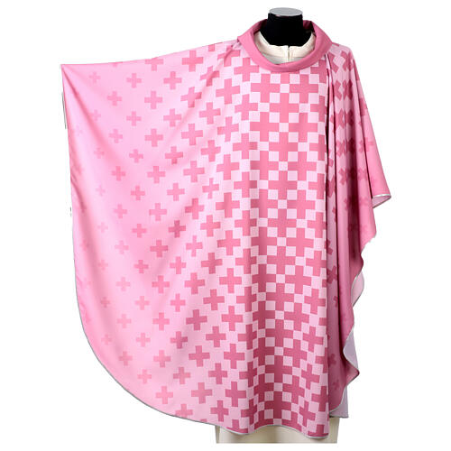 Pink chasuble with dark pink cross print by Vebi Confezioni 3
