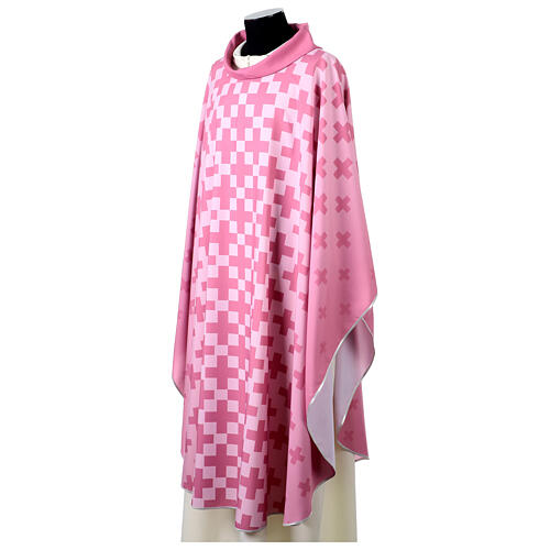 Pink chasuble with dark pink cross print by Vebi Confezioni 4
