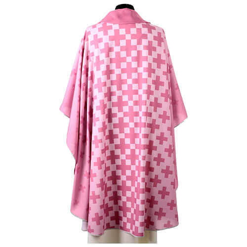 Pink chasuble with dark pink cross print by Vebi Confezioni 5