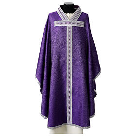 Silk and wool chasuble with silver tau cross by Vebi Confezioni