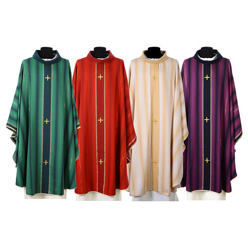 Chasuble with gold lurex stripe pattern and cross embroidery by Gamma 1