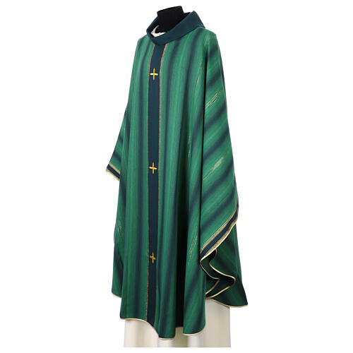 Chasuble with gold lurex stripe pattern and cross embroidery by Gamma 2