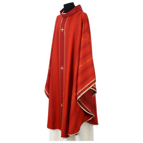 Chasuble with gold lurex stripe pattern and cross embroidery by Gamma 5