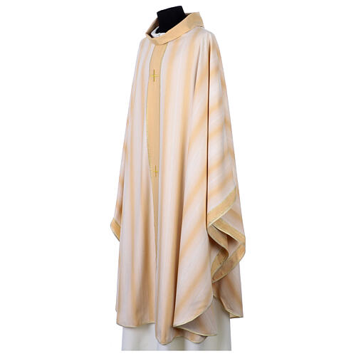 Chasuble with gold lurex stripe pattern and cross embroidery by Gamma 7