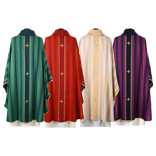 Chasuble with gold lurex stripe pattern and cross embroidery by Gamma 13
