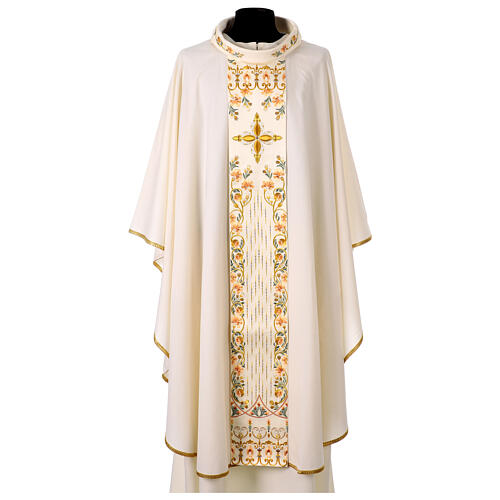 Chasuble bande centrale broderie florale 100% laine Gamma 1