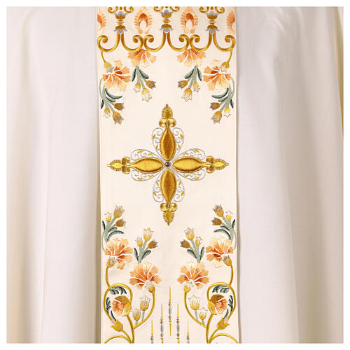 Chasuble bande centrale broderie florale 100% laine Gamma 2