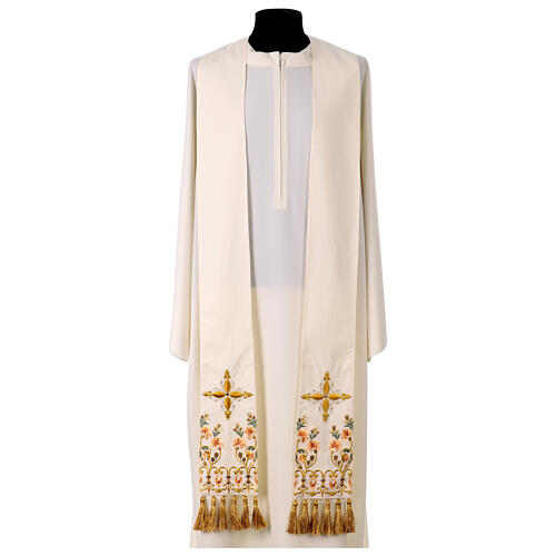 Chasuble bande centrale broderie florale 100% laine Gamma 10