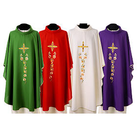 Chasuble croix broderies florales Gamma