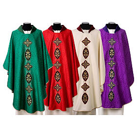 Damask chasuble with velvet collar and appliqués