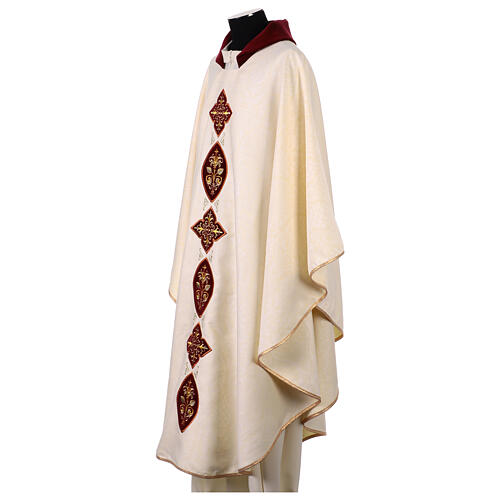 Damask chasuble with velvet collar and applications 4