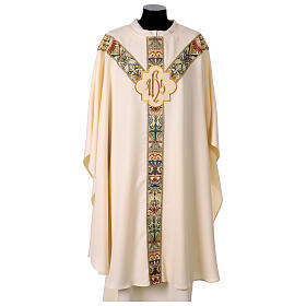 Chasuble with floral orphrey and golden IHS
