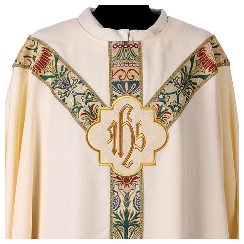 Chasuble with floral orphrey and golden IHS 3
