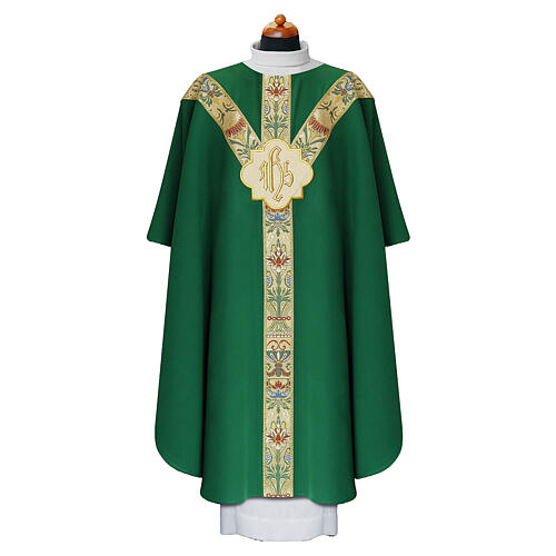 Chasuble with floral orphrey and golden IHS 4