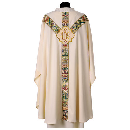Chasuble with floral orphrey and golden IHS 8