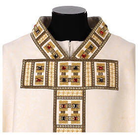 White chasuble with gold appliqués and crystals